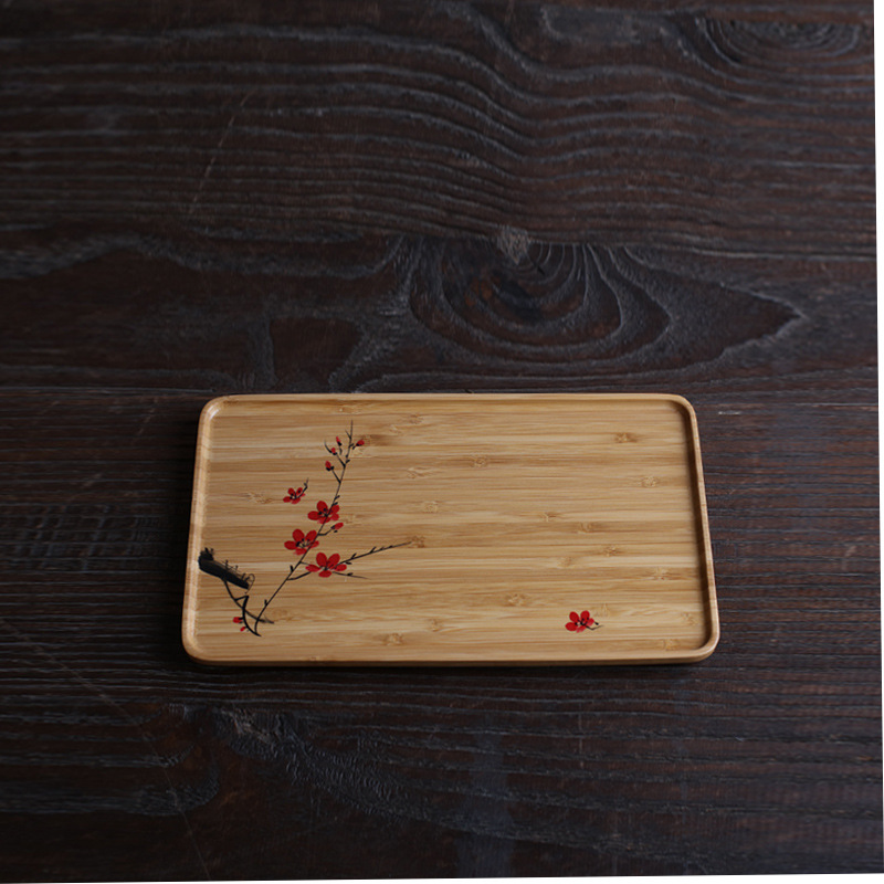 Hand painted dry brewed bamboo tea tray simple small tea tray tea table tea set accessories office and household tea tray: light green
