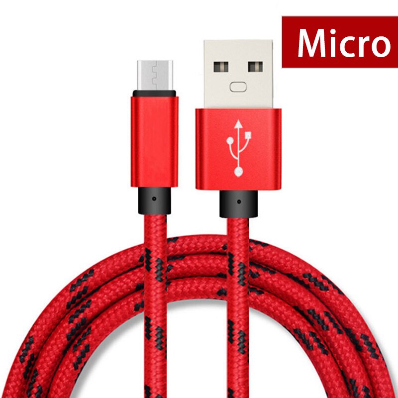 5V2A Mobiele Telefoon Kabel Snelle Opladen Micro Usb-kabel Rooster Nylon USB Sync Gegevens Voor Tablet Android Telefoon Micro Draad 1 m: Red