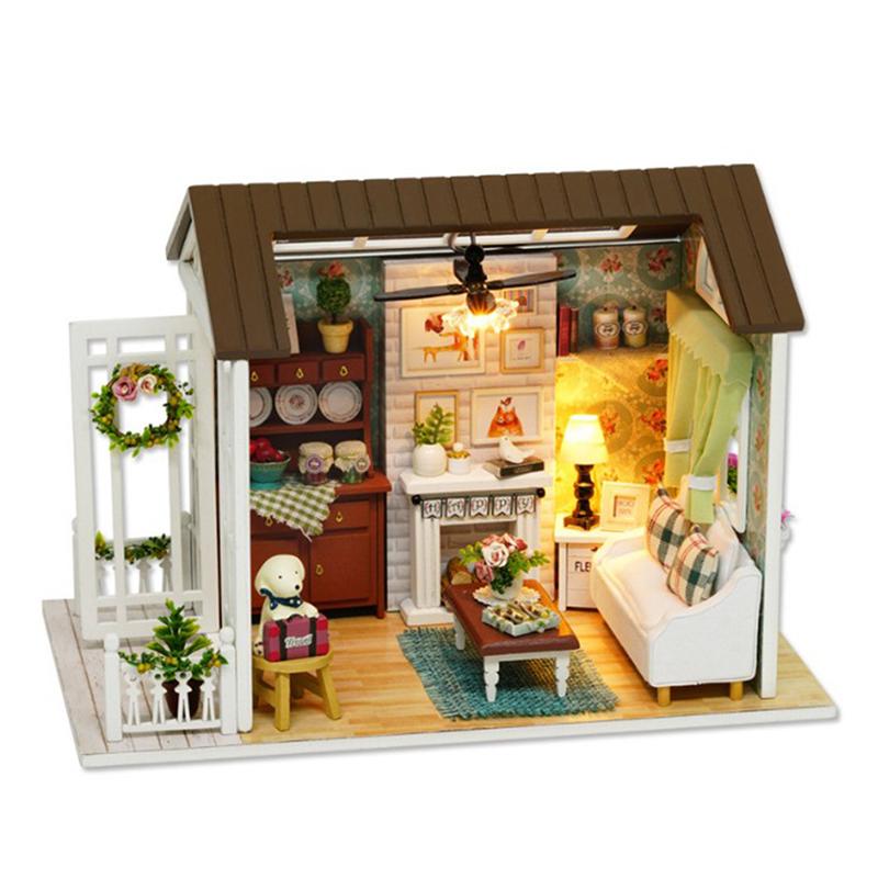 mini house Miniature DIY House Kit Handmade Assembly Model Room With Furniture (Beautiful Time)