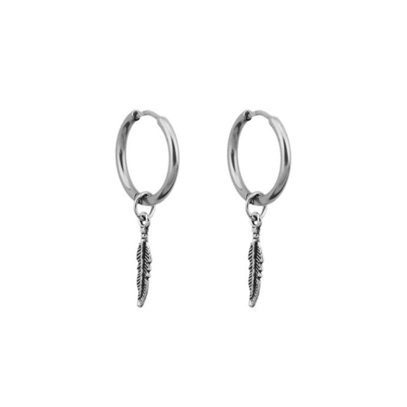 Boucles d'oreilles Kpop pour garçon, Hip Hop, feuille de titane, plume, pendentif, cerceau, goutte, bijoux coréens