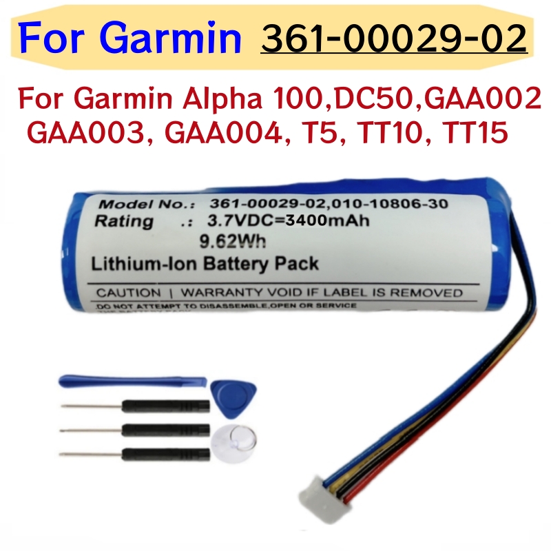 Nova bateria 361-00029-02 para garmin dc50 alpha100 para garmin t5 tt10 tt15 gaa002 3.7v 3400mah 010-10806-30 bateria + ferramentas