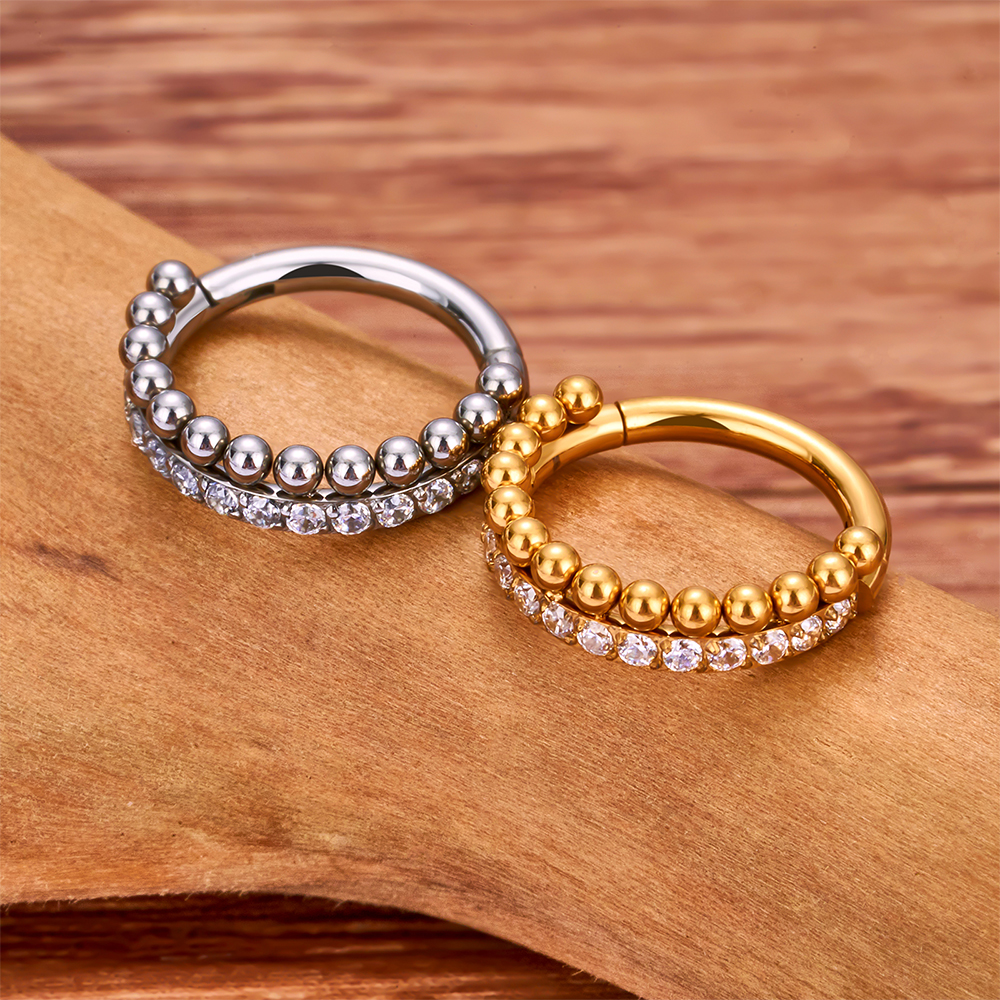 Piercing de titanio G23, doble capa, Triple pila, anillo de nariz de circón con bisagras, cartílago de hélice CZ, Clicker de tabique de cartílago pequeño