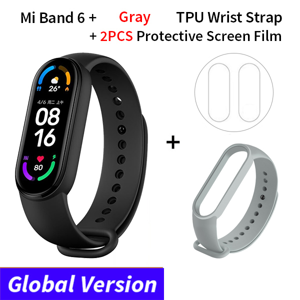 Xiaomi-pulsera inteligente Mi Band 6, accesorio deportivo resistente al agua con control del ritmo cardíaco y del oxígeno en sangre, versión Global: GL add gray