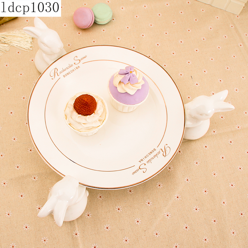 Bandeja de cerámica blanca para Conejo, soporte para dulces, pastel de cumpleaños, boda, mesa de postre, té y postre, placa de exhibición