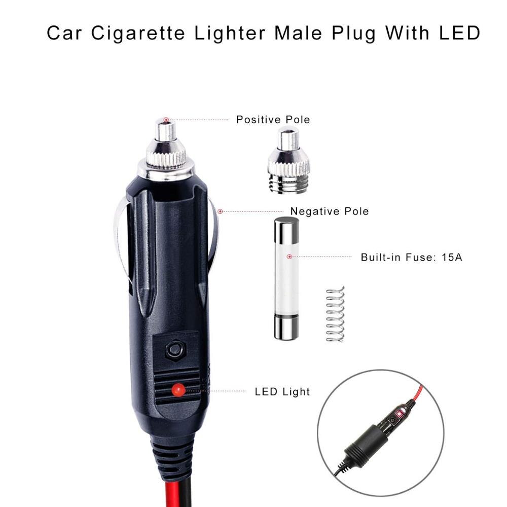 5FT SAE to Male Cigarette Lighter Male Plug Cable Adapter with SAE Quick Release Connector 16 AWG Extension Cable with LED Light