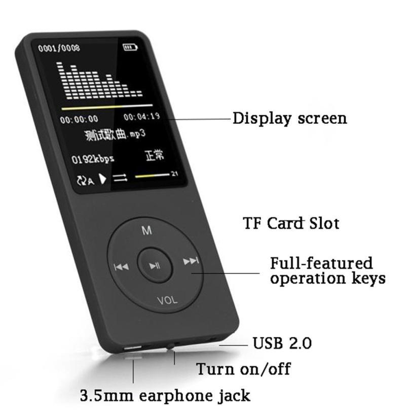 Bærbar  mp4 tabsfri lyd musikafspiller fm-optager walkman-afspiller mini support musik, radio, optagelse, support 128gb tf-kort