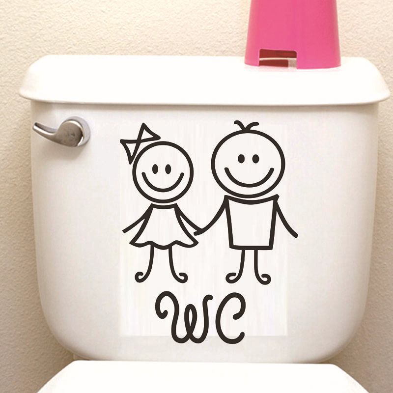 WC dessin animé amant autocollant mural toilette salle de bain personnalité sculpté autocollants décoratifs