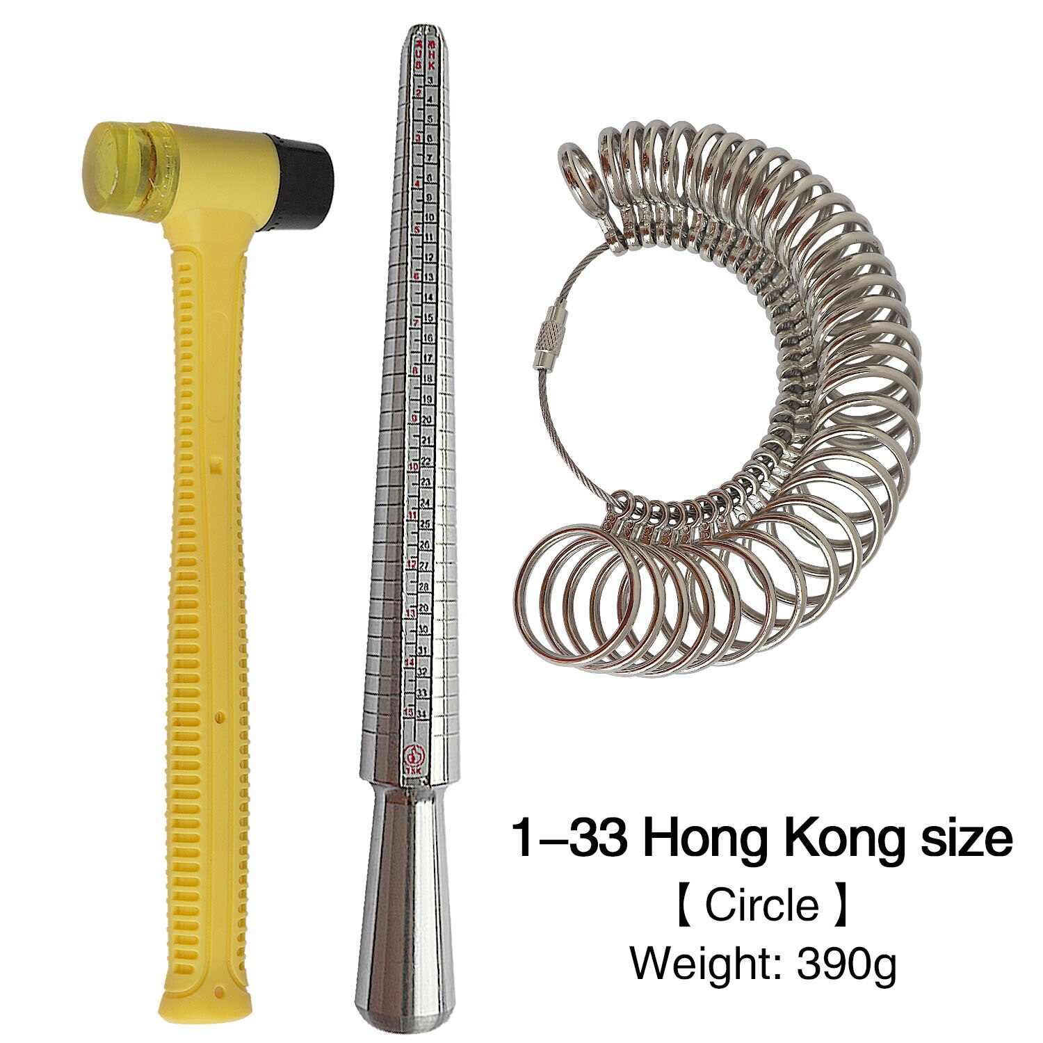Ring Sizer Measurement Tool Set US, UK,Hong Kong, Japan and Europe Measuring Finger Circumference Measure Finger Size DIY Hammer: 1-33 HK Size Circle