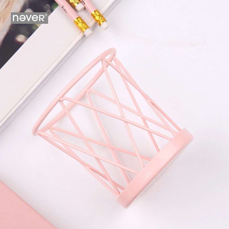 Jamais Macaron rose métal porte-stylo crayon tasse fournitures de bureau maille organisateur de bureau accessoires filles d'affaires papeterie
