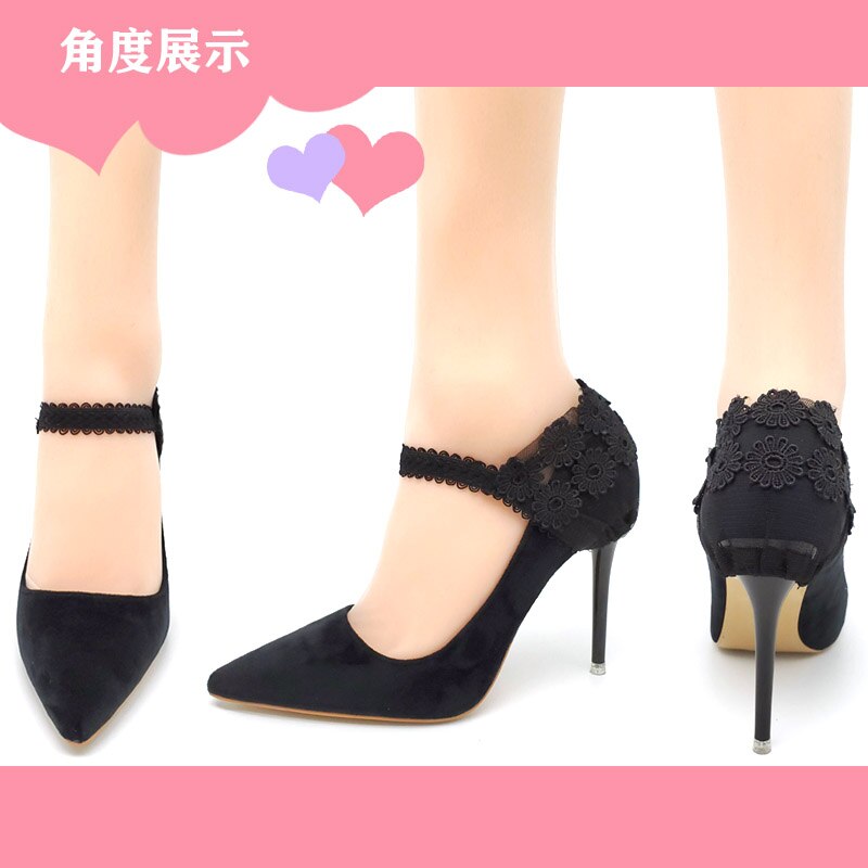 Hoge Hakken Anti Artefact Sexy Black Lace Bloem Hak Cover Fixed Schoenen Zonder Hak Kant