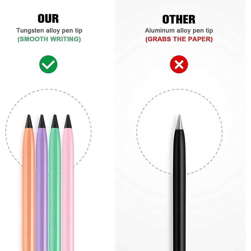 4 Pieces Metal Inkless Pen Metal No Ink Pencil Infinite Metallic Write Pen Metallic Erasable Pen for Kids and Adults