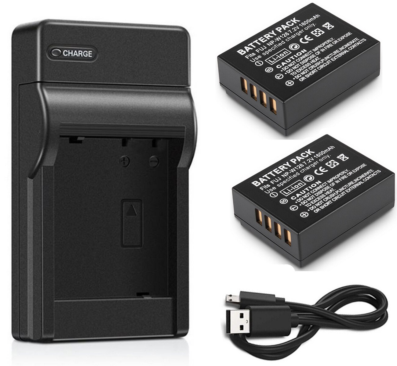 Batterie (paquet de 2) + LCD USB double chargeur pour Fujifilm NP-W126, NPW126, NP-W126S, NPW126S, NP-W Lithium-ion Rechargeable 126S: 2xB and USB Charger