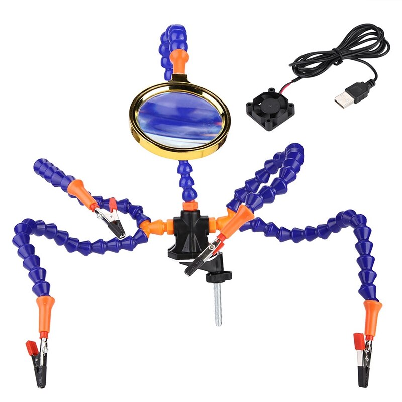 Helping Hands Third Hand Soldering Tool 6 Flexible Arms Five Arm Soldering Station With Magnifying Glass Fan