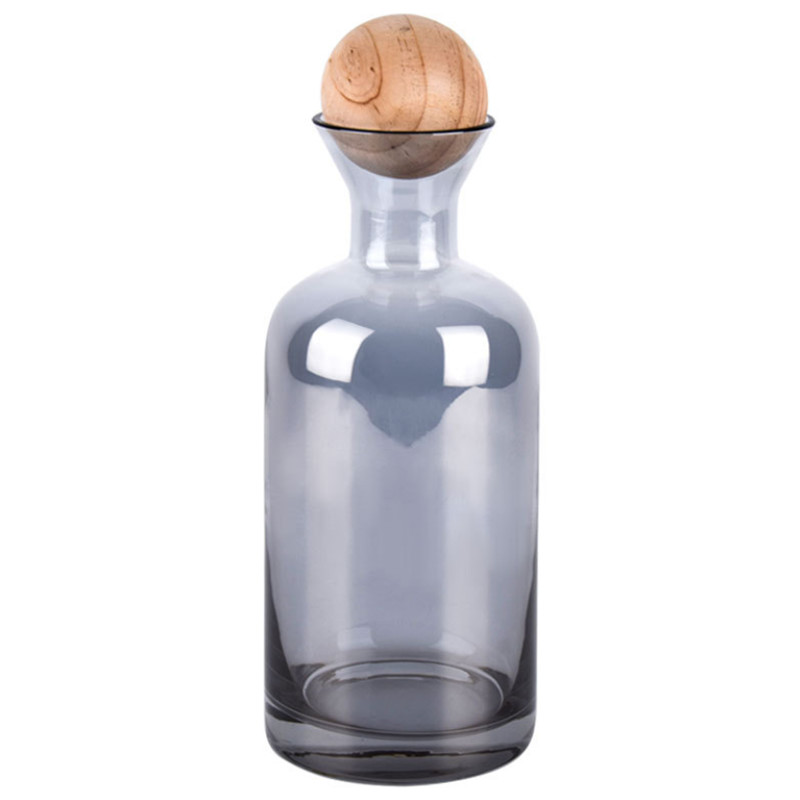Nordic Glass Carafe Water Pitcher with Wood Lid Kettle Drinking Cup Tea Pot Juice Jug Household Drinkware Clear Water Bottle: Gray