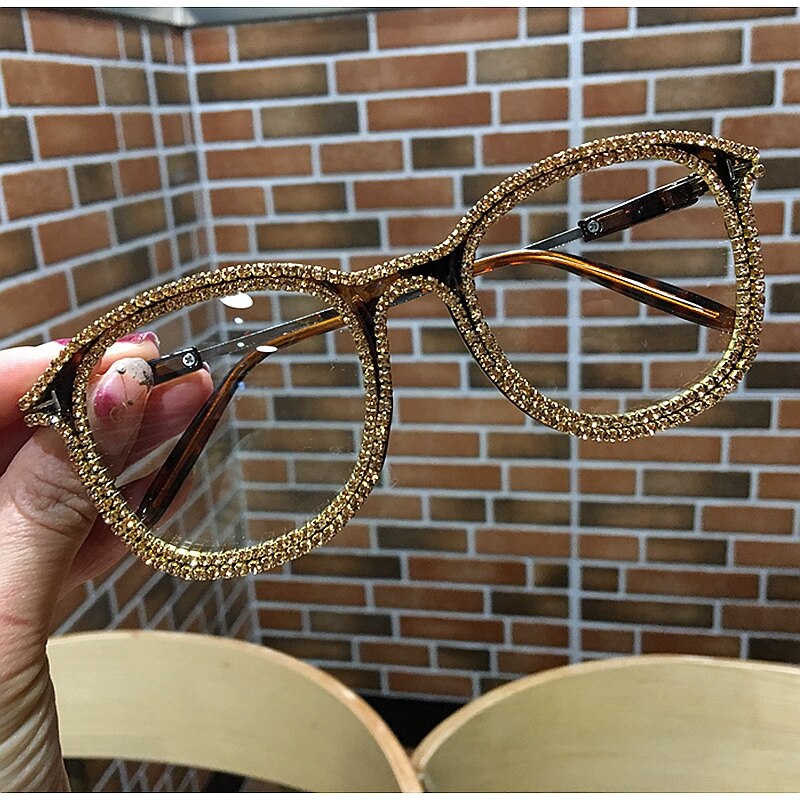 Nærsynethed hypermetropi kvinder solbriller vintage klar linse briller dame luksus rhinestone dekoration solbriller mænd optisk: 1811 champagne