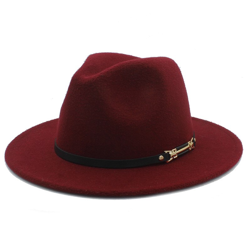 Men's Women's Wool Felt Fedora Hat Gangsters Traditional Godfather Mafia Caps Size 56-58CM: Wine red