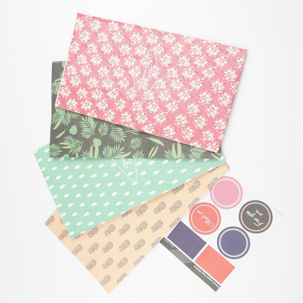 4 sets summer leaves tropical plant paper bag Wrap Storage bag add sticker Bags Party diy Packaging keeping