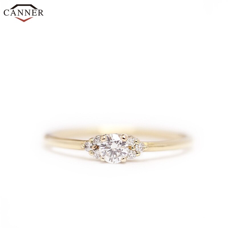 CANNER Delicate Thin Finger Rings for Women CZ Crystal Engagement Wedding Ring Gold Color Cubic Zircon Ring Female Jewelry H40