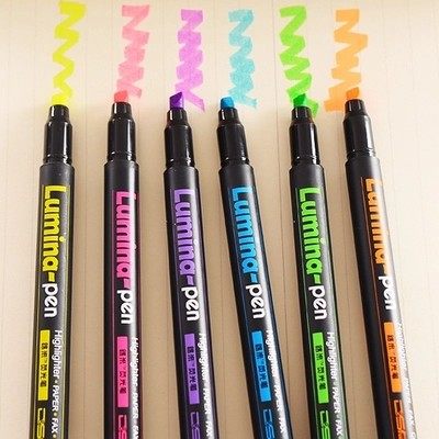 6 stk / lot lumina penne highlighter til papir kopi fax diy tegning tusch pen kunst papirvarer kontor materiale skoleartikler