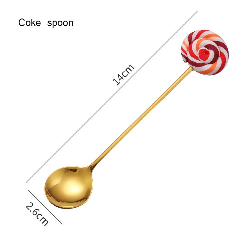 Cute Lollipop Children Spoon 304 Stainless Steel Coffee Stirring Spoon Dinner Fruit Fork Teaspoon Dessert Tea Scoop Tableware: Style 7