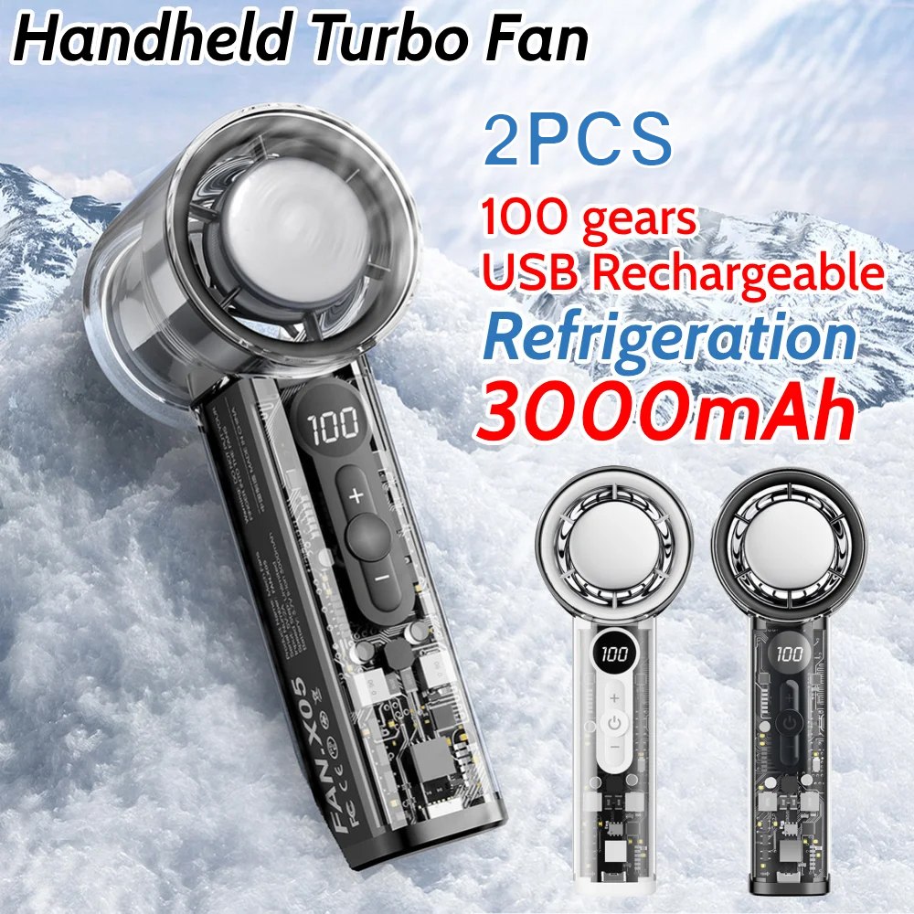 Portable 3000mAh Handheld Fan - 100-Speed Turbo Cooling, USB Rechargeable Mini Personal Fan for Travel, Camping & Outdoor Use