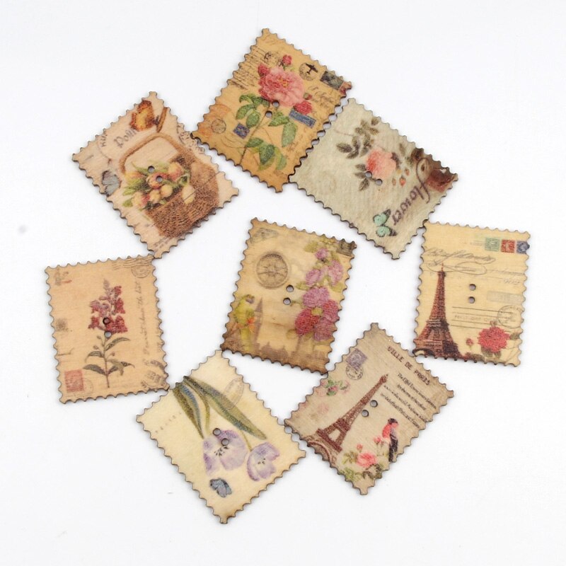 20pcs Mixed Retro Series Wooden Buttons For Clothing Sewing Decorative Needlework Scrapbooking Crafts DIY Accessories: 30x38mm