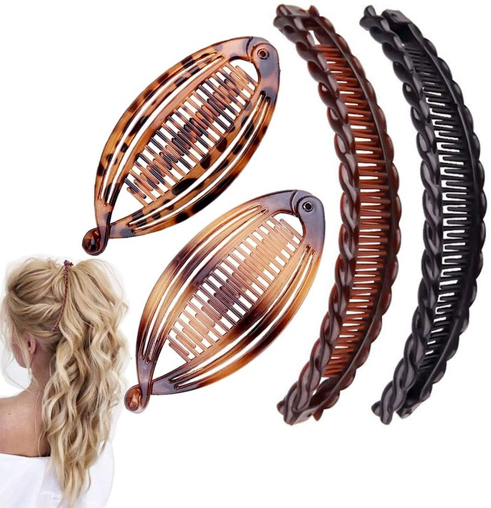 4 Uds. Pinzas para el cabello, peines para cubierta Vintage, herramienta para accesorios para el cabello rizado grueso, pinza para el pelo de cola de pez, juego de pinzas de plátano para mujeres y niñas: Default Title