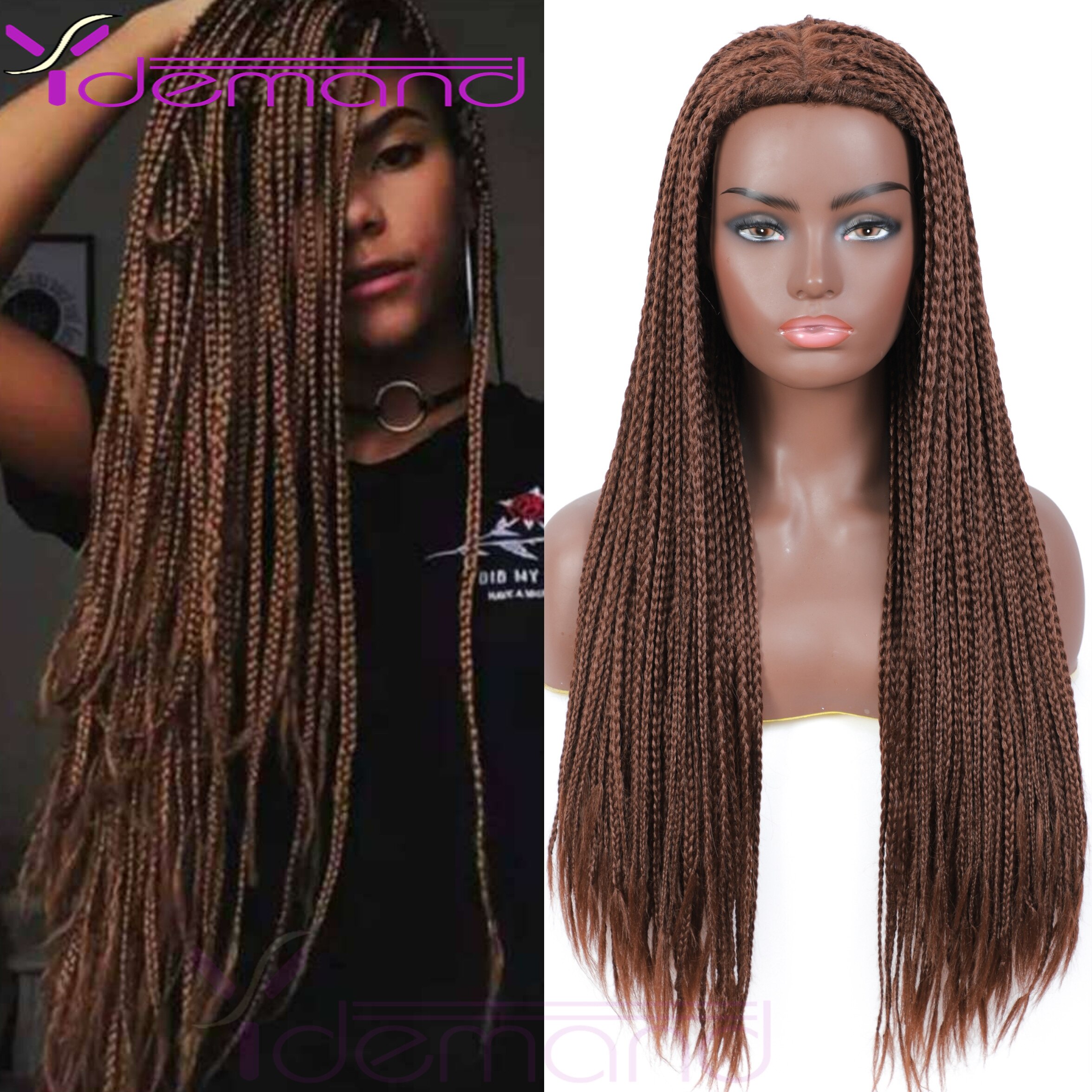 Y Demand Black Ombre-Brown Braided Wigs For Black Women Or Men Synthetic Wig Crochet Hair Braids With BOX: #33