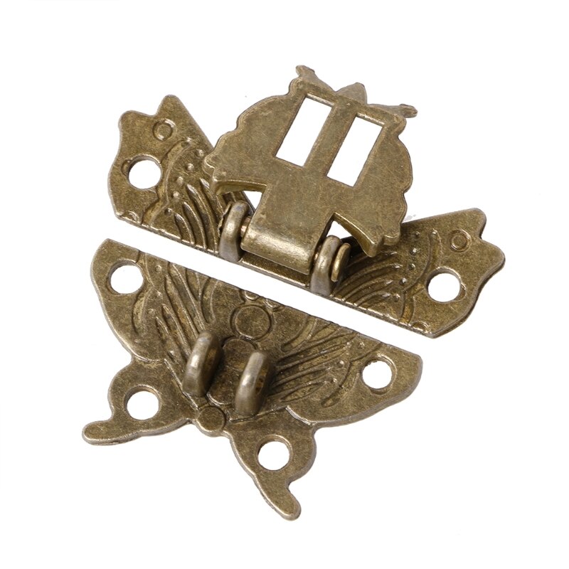 Cerradura antigua aldaba de bronce mariposa caja de madera Mini gabinete hebilla cerraduras 45x37mm