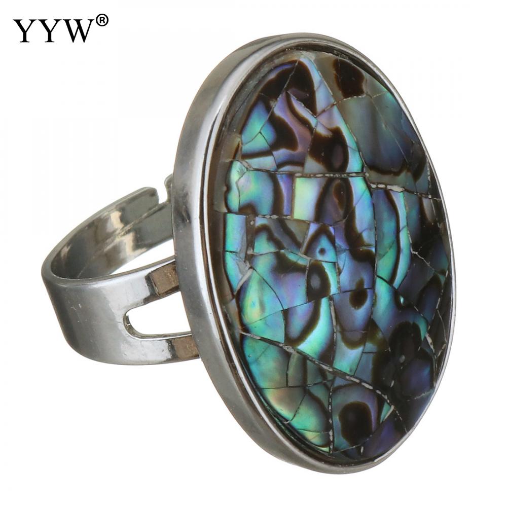 1 PC Zilver Kleur Plated Natuurlijke Parelmoer Abalone Shell Vinger Ring Unisex Verstelbare Open Manchet Volledige Ringen Vrouwen mannen: abalone shell