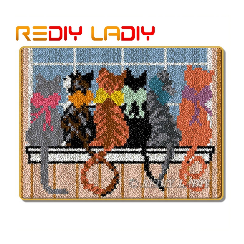 Matta med låskrok gör din egen matta sovande katt virkkudde gör-det-själv matta matta akrylgarn tryckt canvas hobby & hantverk: Zd592