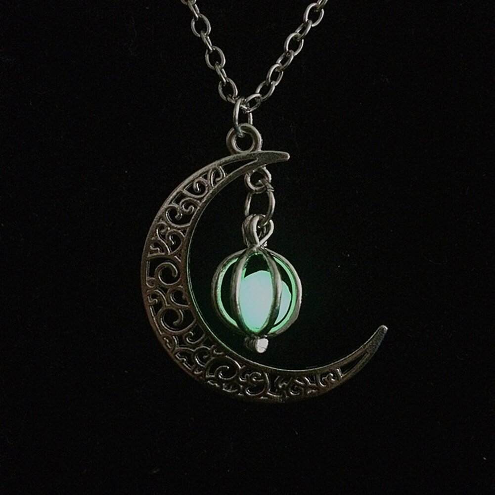 colgante de jaula de Luna hueca para mujer a la , cadena luminosa, collar de joyería