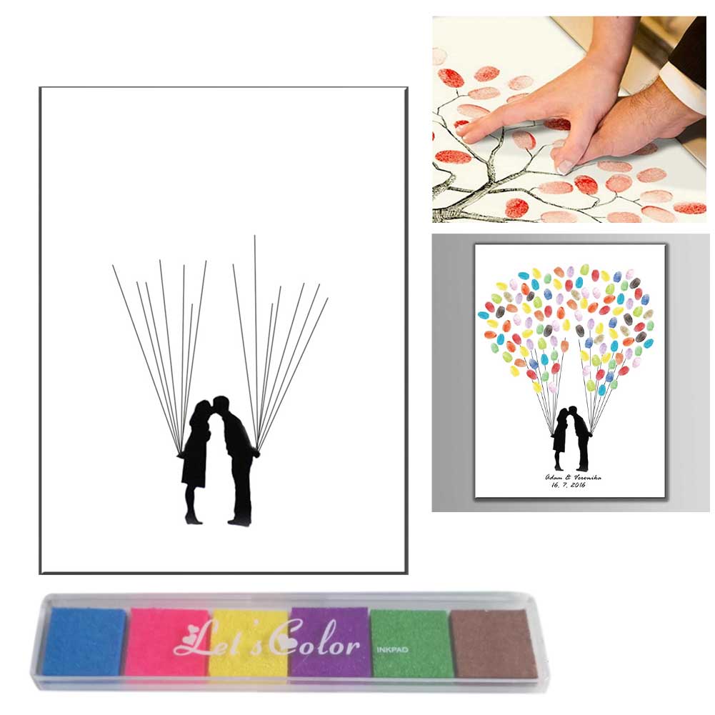 Firma Del Regalo Del Partito di Impronte Digitali Albero Della Decorazione Della Parete della Tela di canapa Baciare Le Coppie nozze Guestbook Pittura FAI DA TE Romantico Anniversario