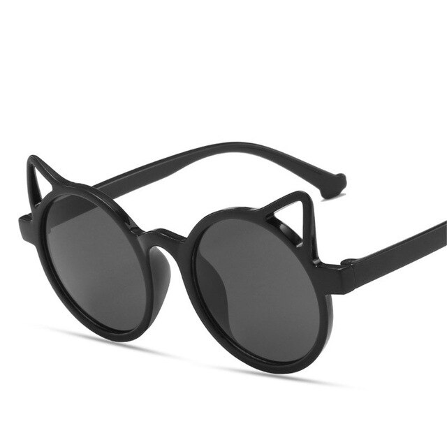 Gafas de sol redondas para niños y niñas, lentes de sol infantiles de color rojo, Oreja de Gato, rosa, morado y blanco, para fiestas al aire libre,: Black
