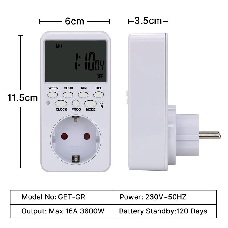 Eu us plug elektronische digitale tijdschakelaar tijdrelais 230v keukentimer 12/24 uur programmeerbare timer stopcontact schakelaar controller