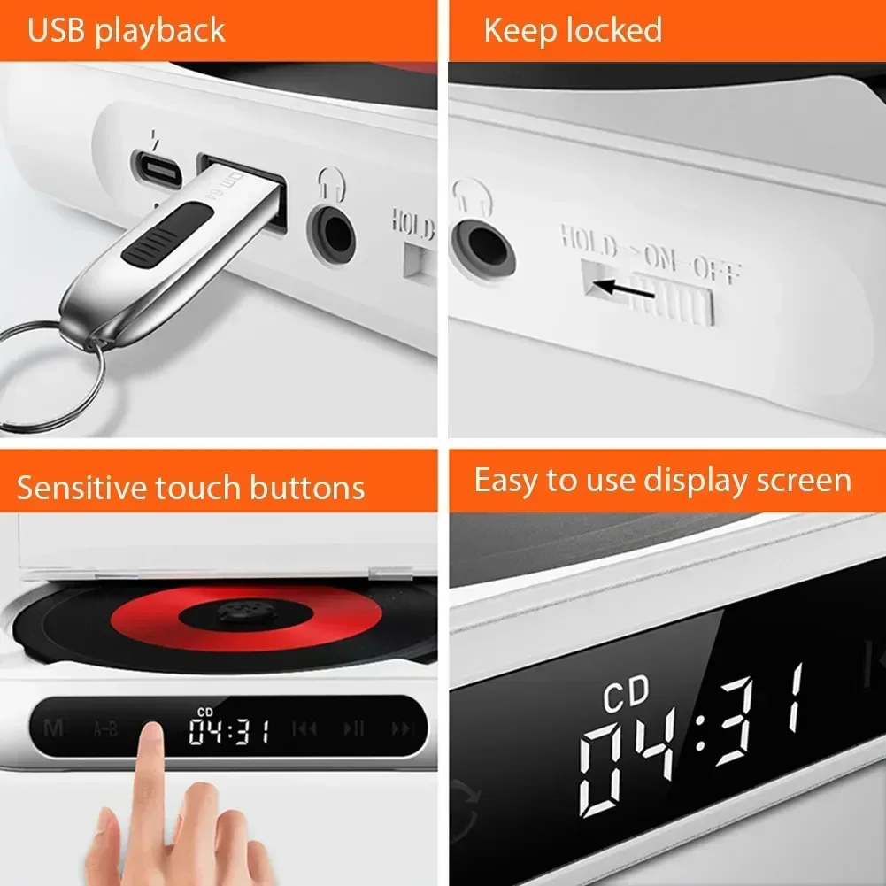 Reprodutor de cd compatível com bluetooth, tela lcd, reprodutor de cd para carro, repetição de bateria de 1200 mah, amigo, família, estudante, portátil, dvd player