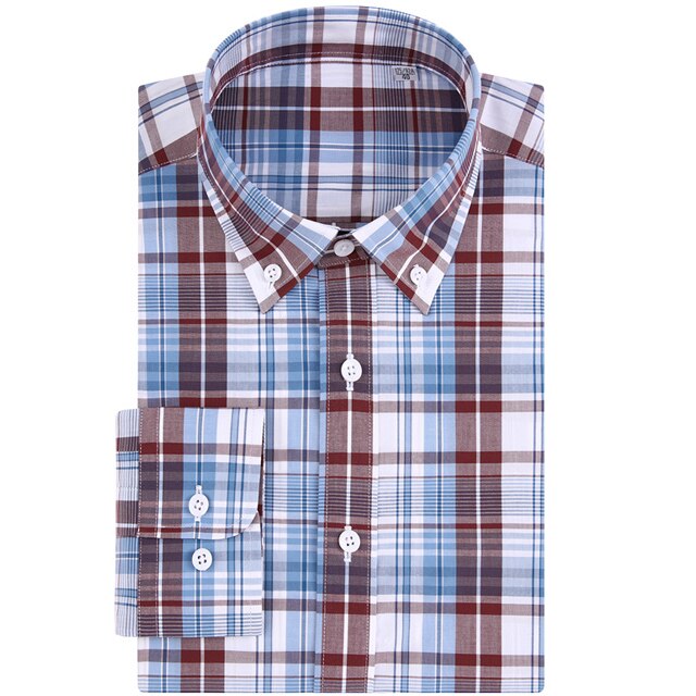 Engelsk stil langærmet plaid ternet bomuldsskjorte lommefri standard pasform casual button-down mænd gingham skjorter: Cl320573 / 39