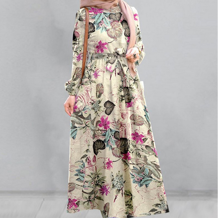 Abayas-vestido largo con estampado de flores para mujer, caftán marroquí, árabe, islámico, musulmán: XXS / Rojo
