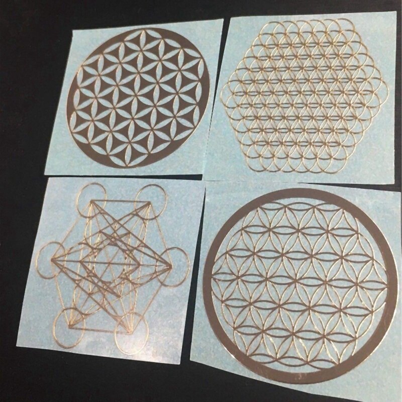 AMS-4Pcs/Set Metal energía decoración pegatina flor de la vida