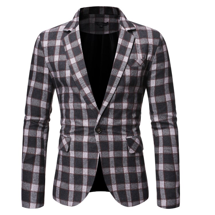 Märke pläd män kavaj kavaj slim fit enkelknapp långärmad kavaj masculino företag bröllop formell kostym kappa: 9760- kaffe / L