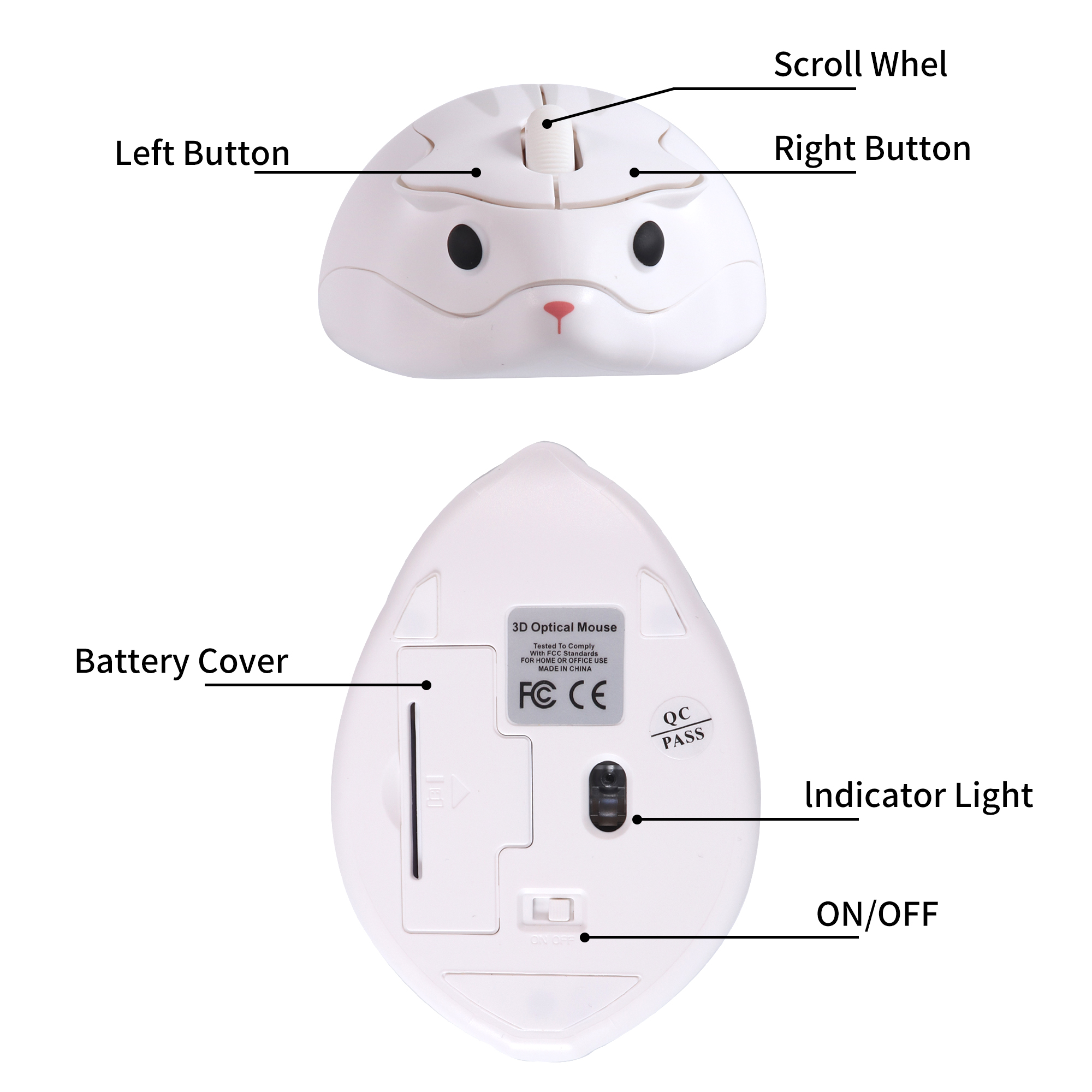 Cute 2.4G Wireless Mouse Ergonomic Optical USB Mice Kawaii Cartoon Hamster Mouse For PC Laptop Tablet Computer Kids
