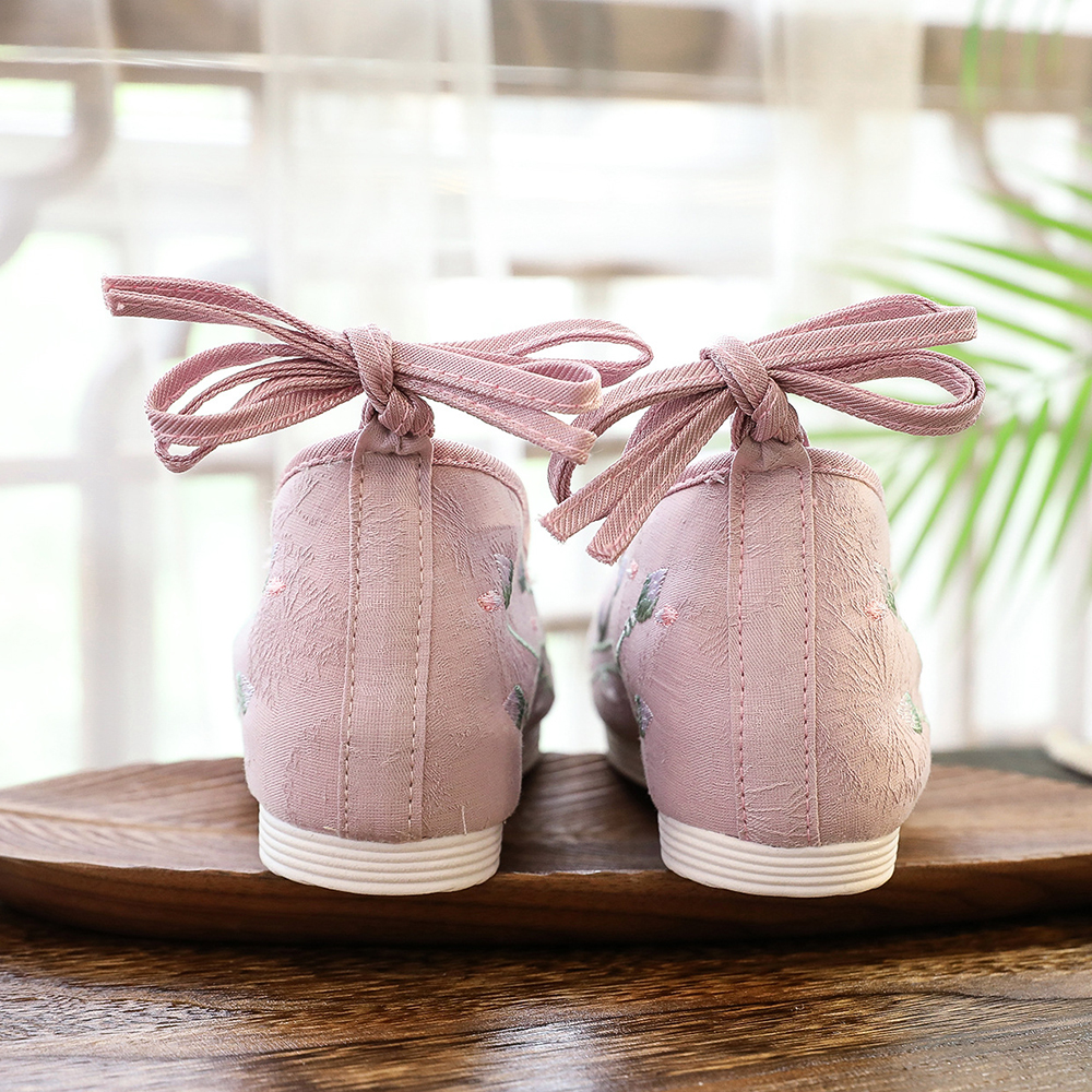Veowalk Vintage Geborduurde Winter Schoenen Met Bont Voor Vrouwen, Dames Ademend Chinese Katoen Spitse Neus Schoenen Wit