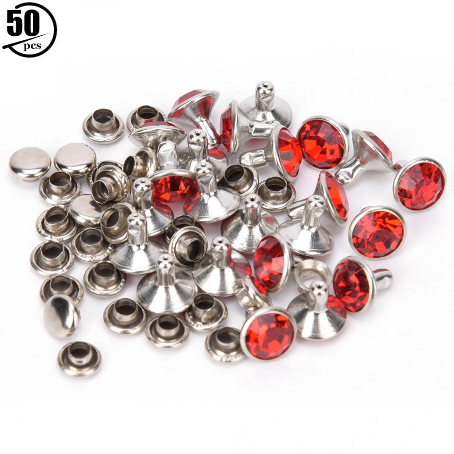 50 Sets Diamant Klinknagels Strass Klinknagels Crystal Diamond Studs Leren Craft Bag Kleding Decoratie: Rood