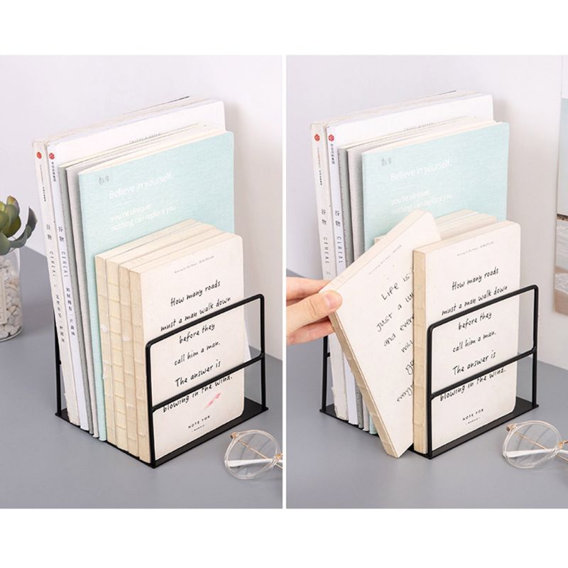 1 paire serre-livres en fer forgé Support de livre Simple bureau bureau porte-revues N1HD