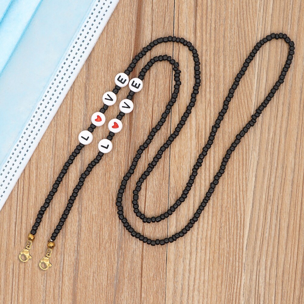 Go2Boho lunettes chaîne pour masque chaînes femmes collier amour lettre colliers Femme Boho bijoux noir perle Colares