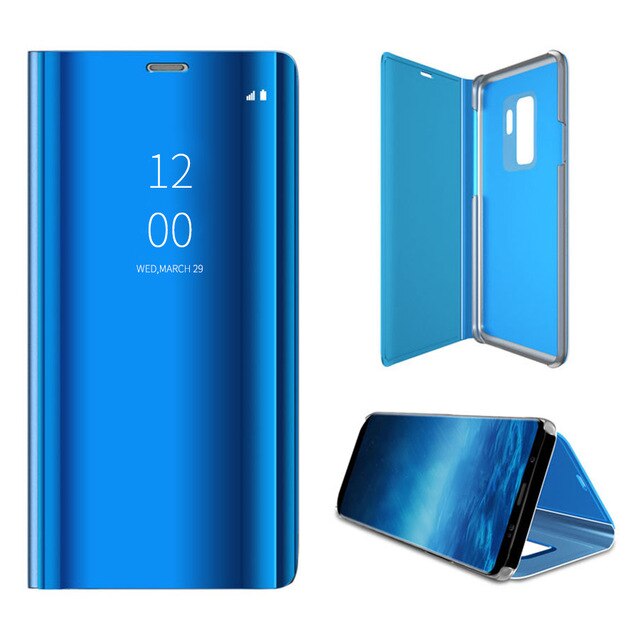 Voor Realme C21 Case Smart Sleep Spiegel Flip Telefoon Case Covers Voor Realme C21 RMX3201 Magneet Stand Boek Coque C21: Blue