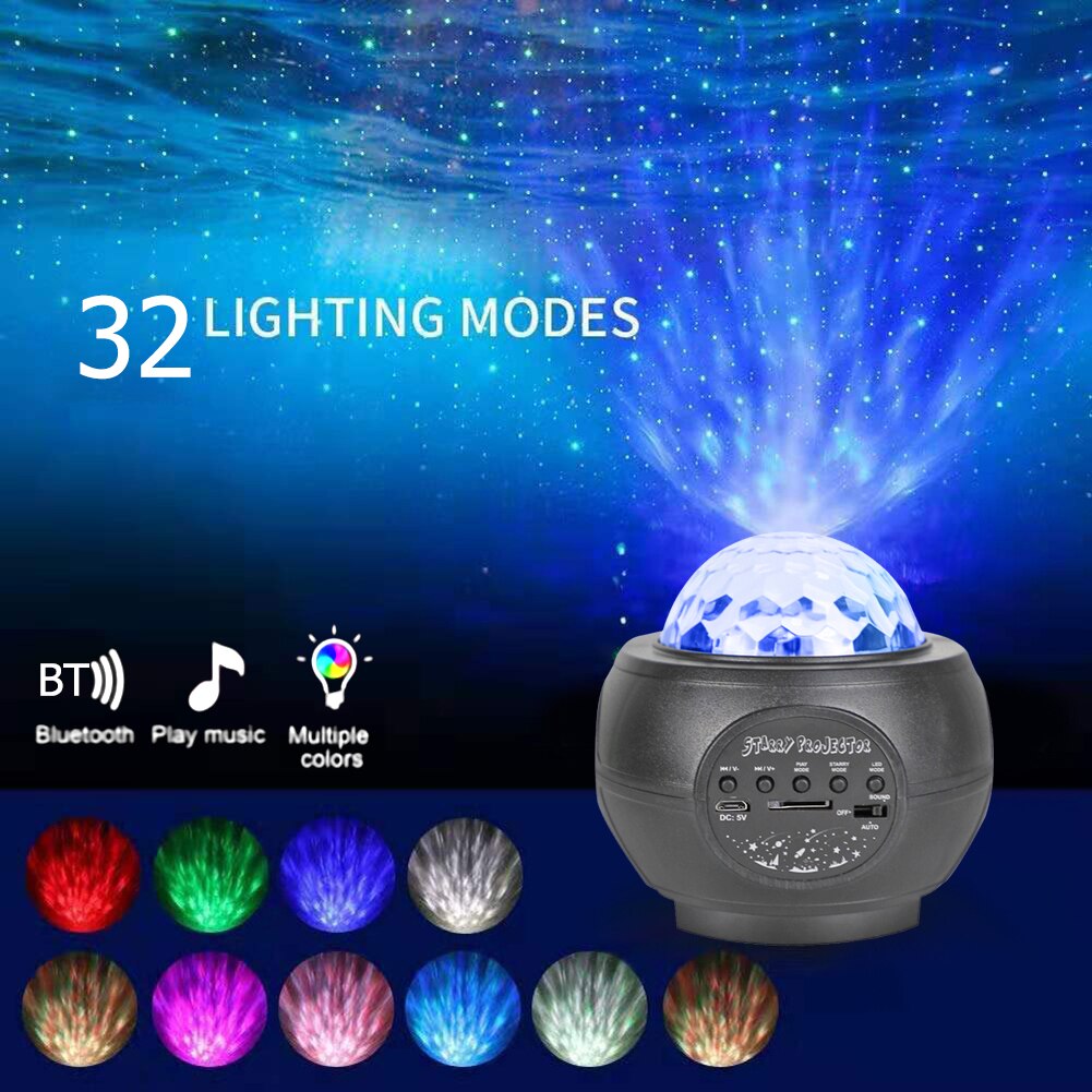 USB Powered LED Star Projector Light Music Bluetooth Remote Control Lamp Galaxy Starry Night Lamp Ocean Wave Projector