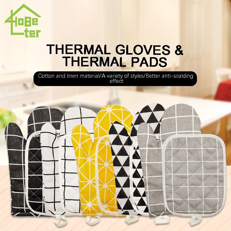 2pc/set Nordic Insulation Gloves Anti Scald Microwave Oven Gloves Cotton Hemp Insulation Mat Non-slip Kitchen Cooking Tools