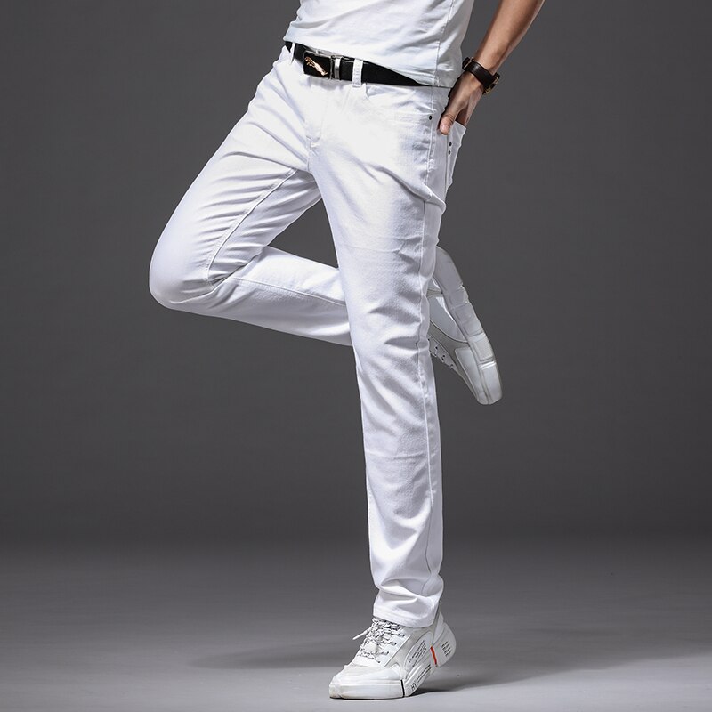 lejlighed antage Governable 2022 forårs herre & #39 ;s stretch hvide jeans klassisk stil slim fit bløde  bukser til mænd business casual bukser – Grandado