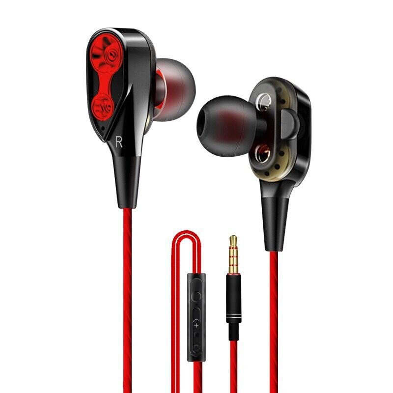 Auricolari In-Ear Cablati - Doppia Bobina Mobile Bass - Universali per Cellulare e Computer: Modello Doppia Bobina Mobile Rossa